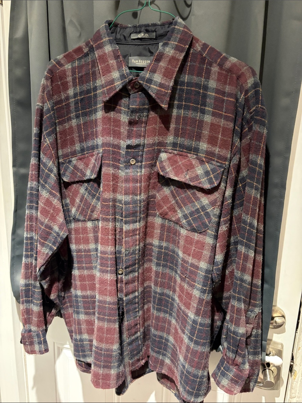 Van Heusen Burgundy and Navy Plaid Button-Up Shirt